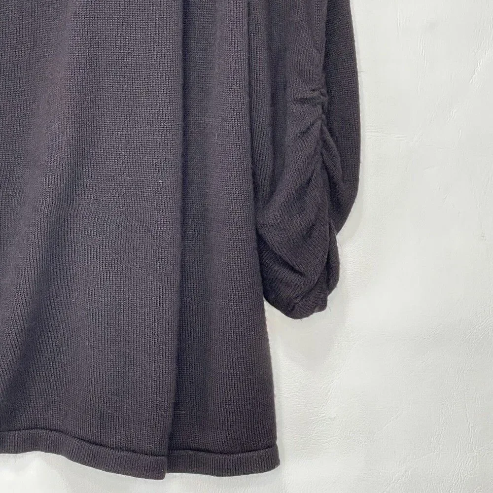 Premise Studio Women Cardigan L Brown Open Ruched Sleeve Cardigan Sweater